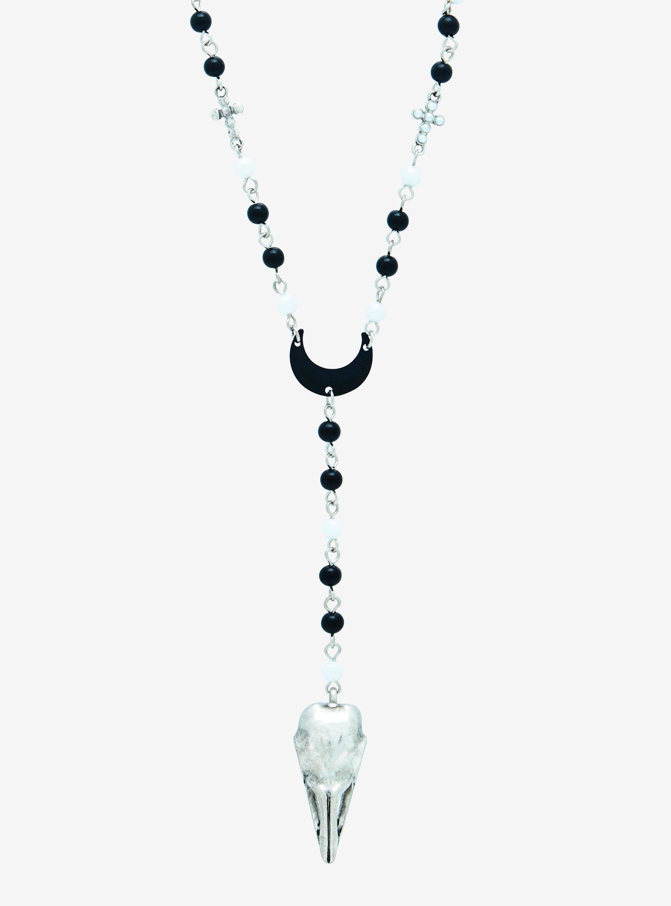 Raven Skull Rosary Necklace, , alternate