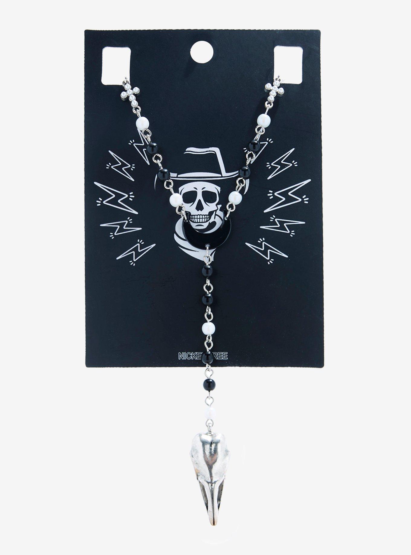 Raven Skull Rosary Necklace, , alternate