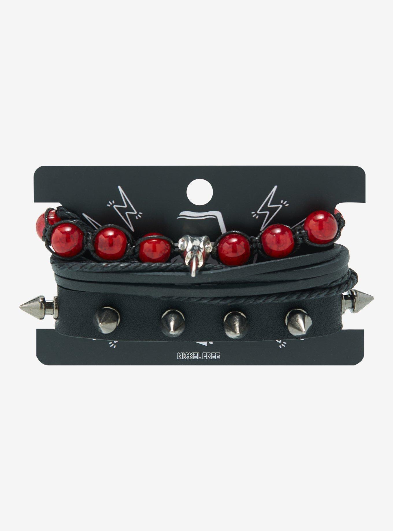 Raven Skull Spike Cord Bracelet Set, , hi-res