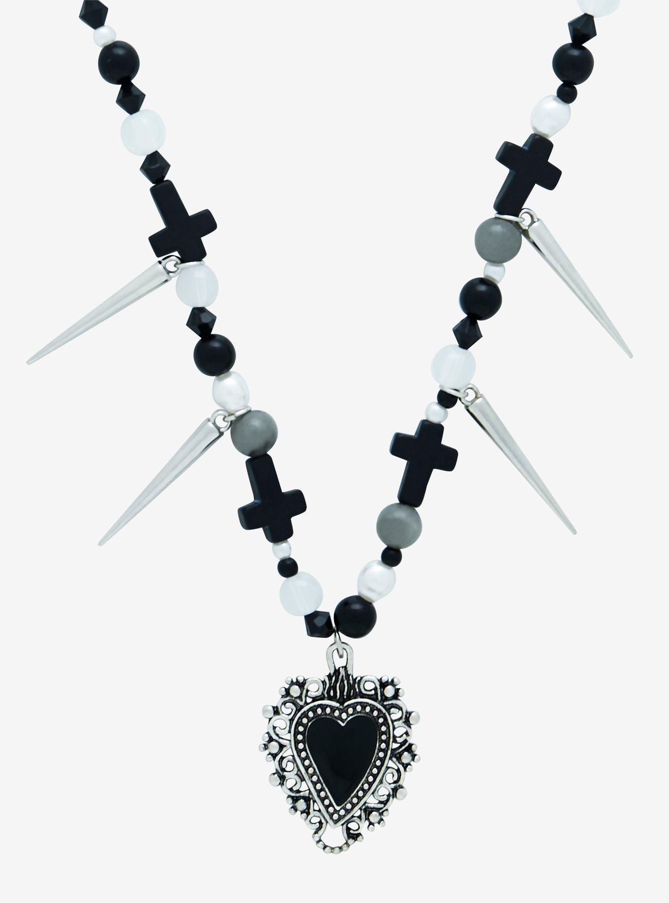 Heart Cross Spike Necklace, , alternate
