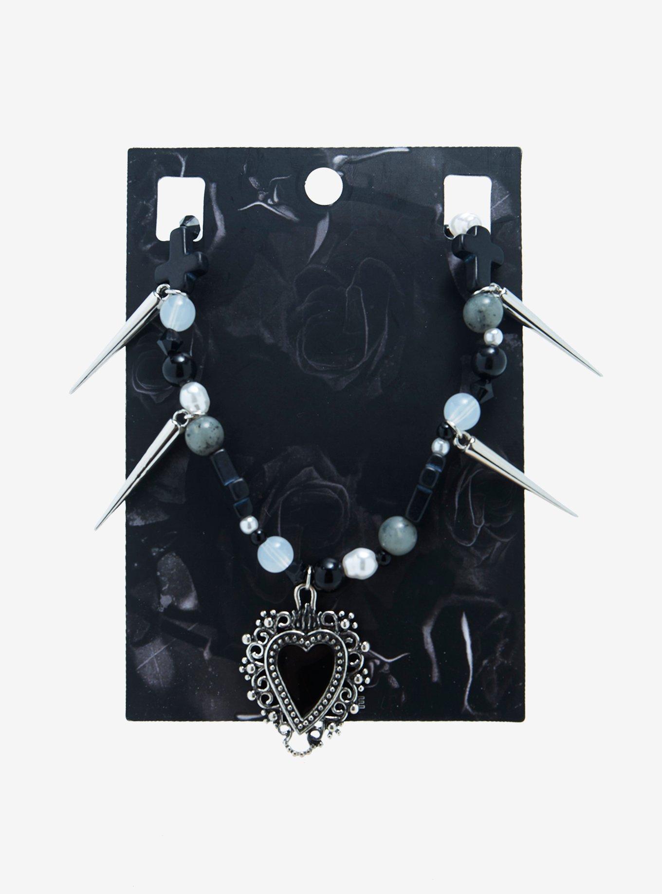 Heart Cross Spike Necklace, , alternate