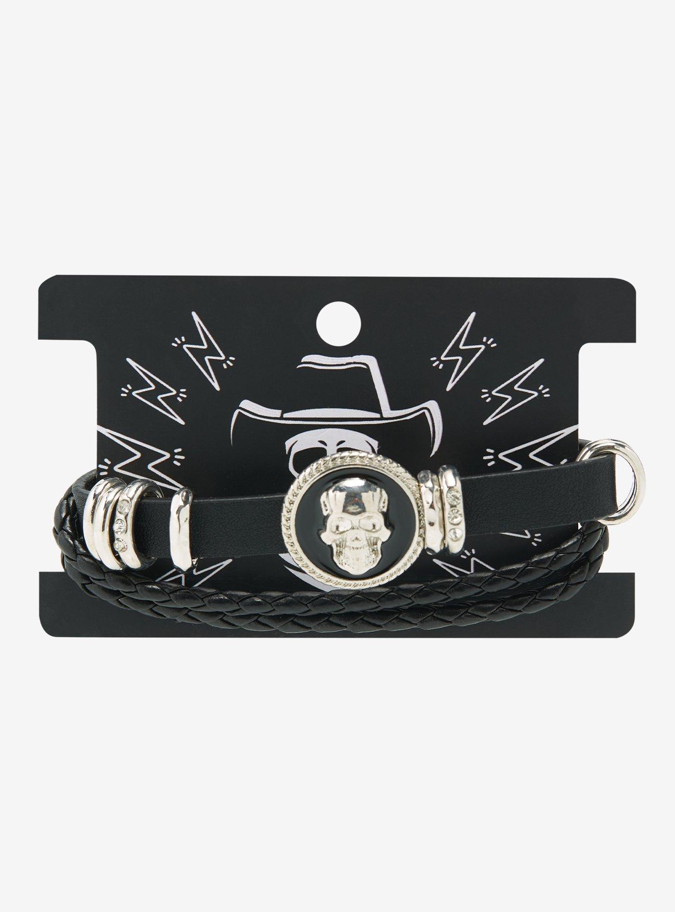 Skull Braided Cord Faux Leather Bracelet, , hi-res