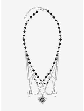 Social Collision Cross Heart Rosary Necklace, , hi-res