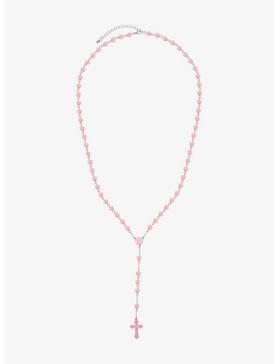 Sweet Society Pink Heart Rosary Necklace, , hi-res