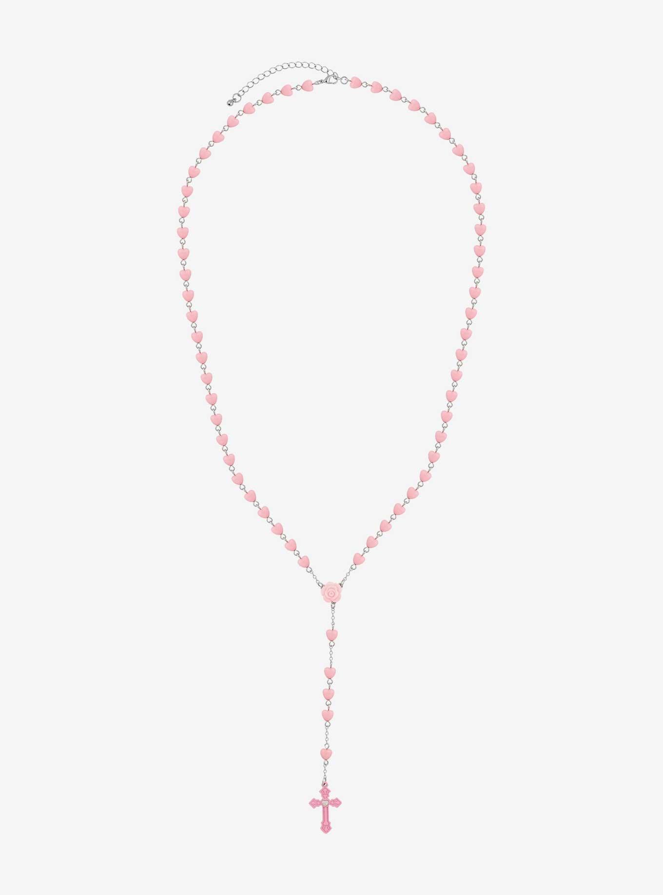 Sweet Society Pink Heart Rosary Necklace, , alternate