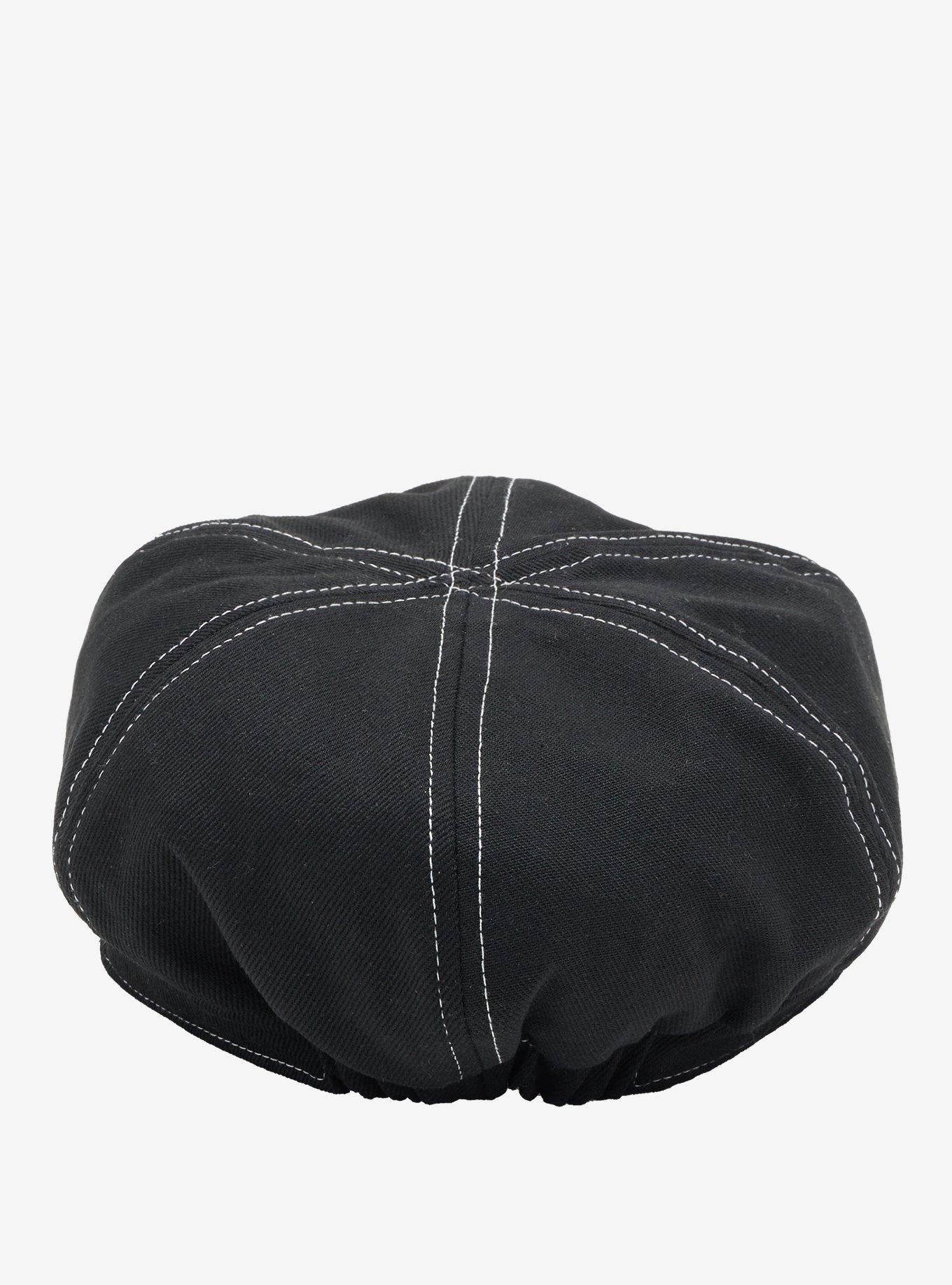 Black & White Contrast Stitch Cabbie Hat, , alternate