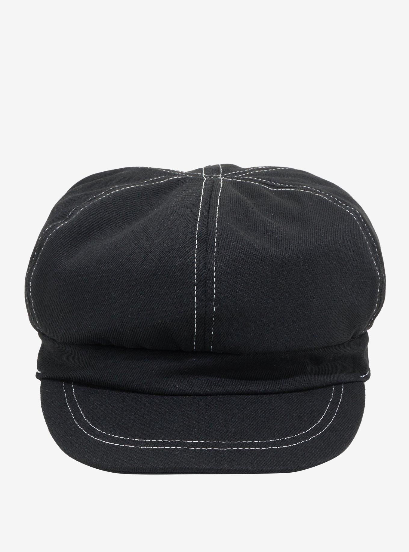 Black & White Contrast Stitch Cabbie Hat, , alternate