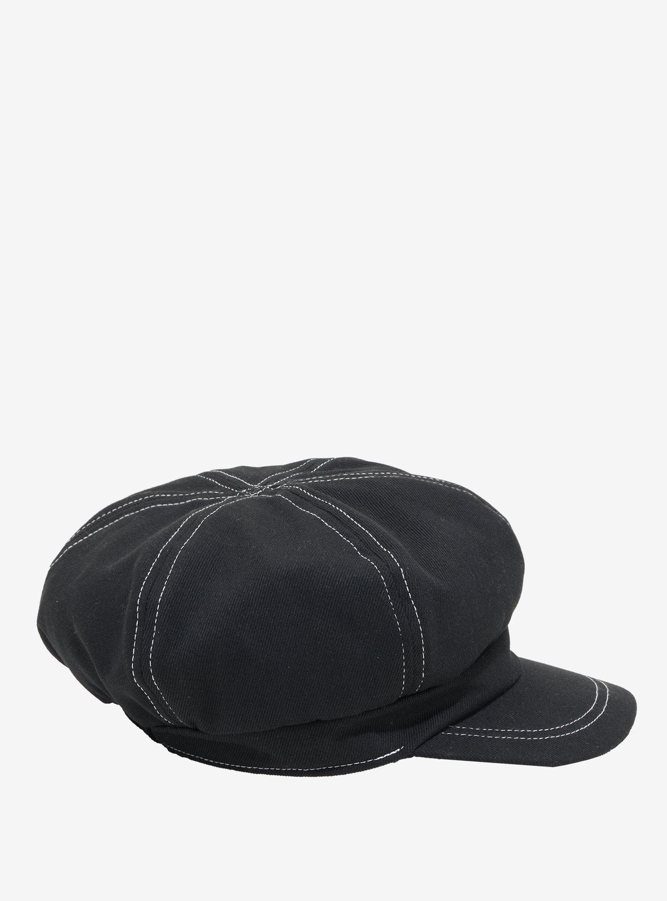 Black & White Contrast Stitch Cabbie Hat, , alternate