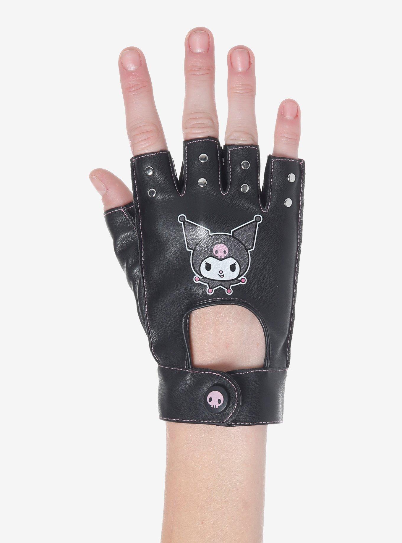 Kuromi Stud Fingerless Moto Gloves, , alternate