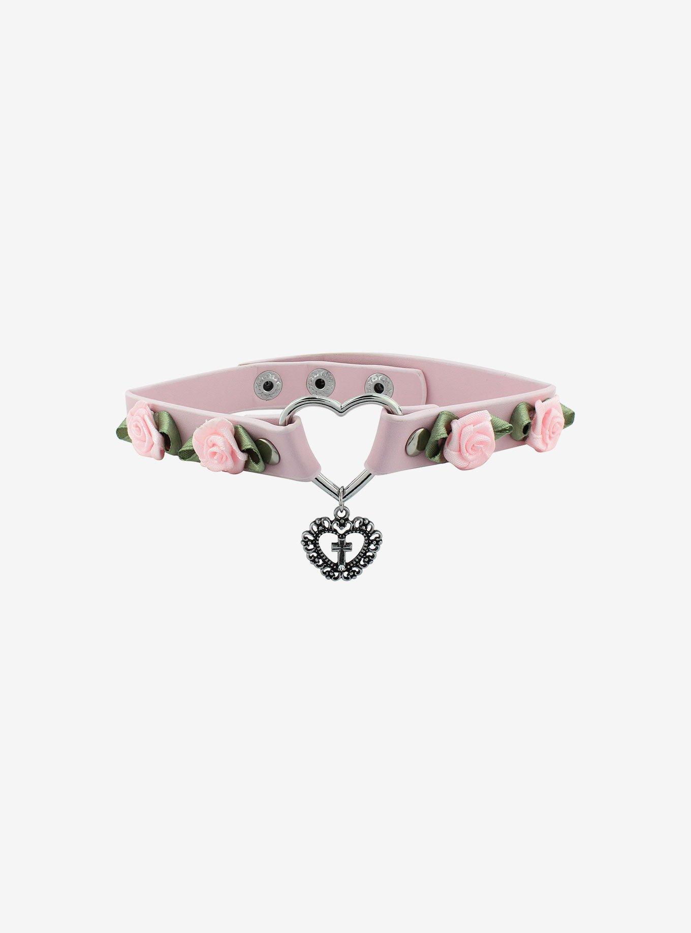 Sweet Society Pink Rose Heart Choker, , alternate