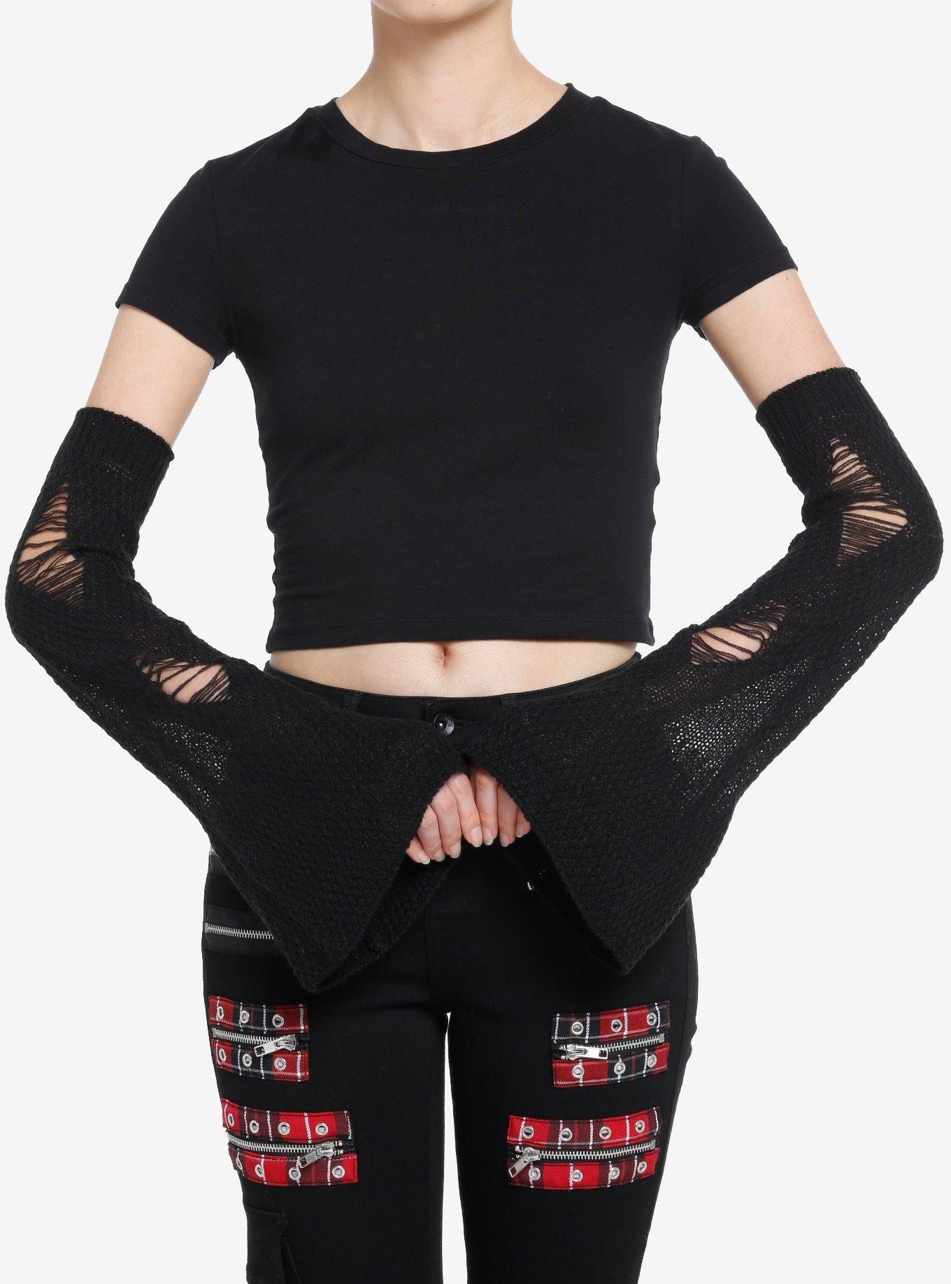 Distressed Flare Knit Arm Warmers, , alternate