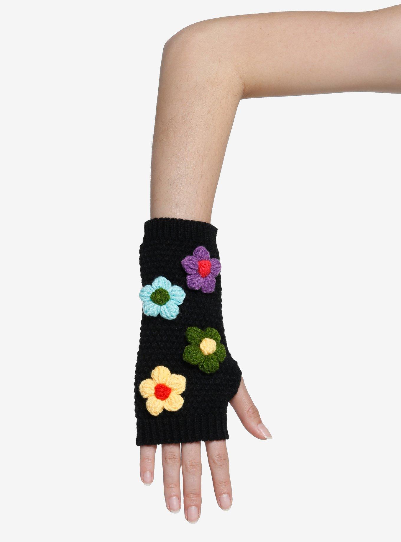Daisy Crochet Fingerless Gloves, , alternate