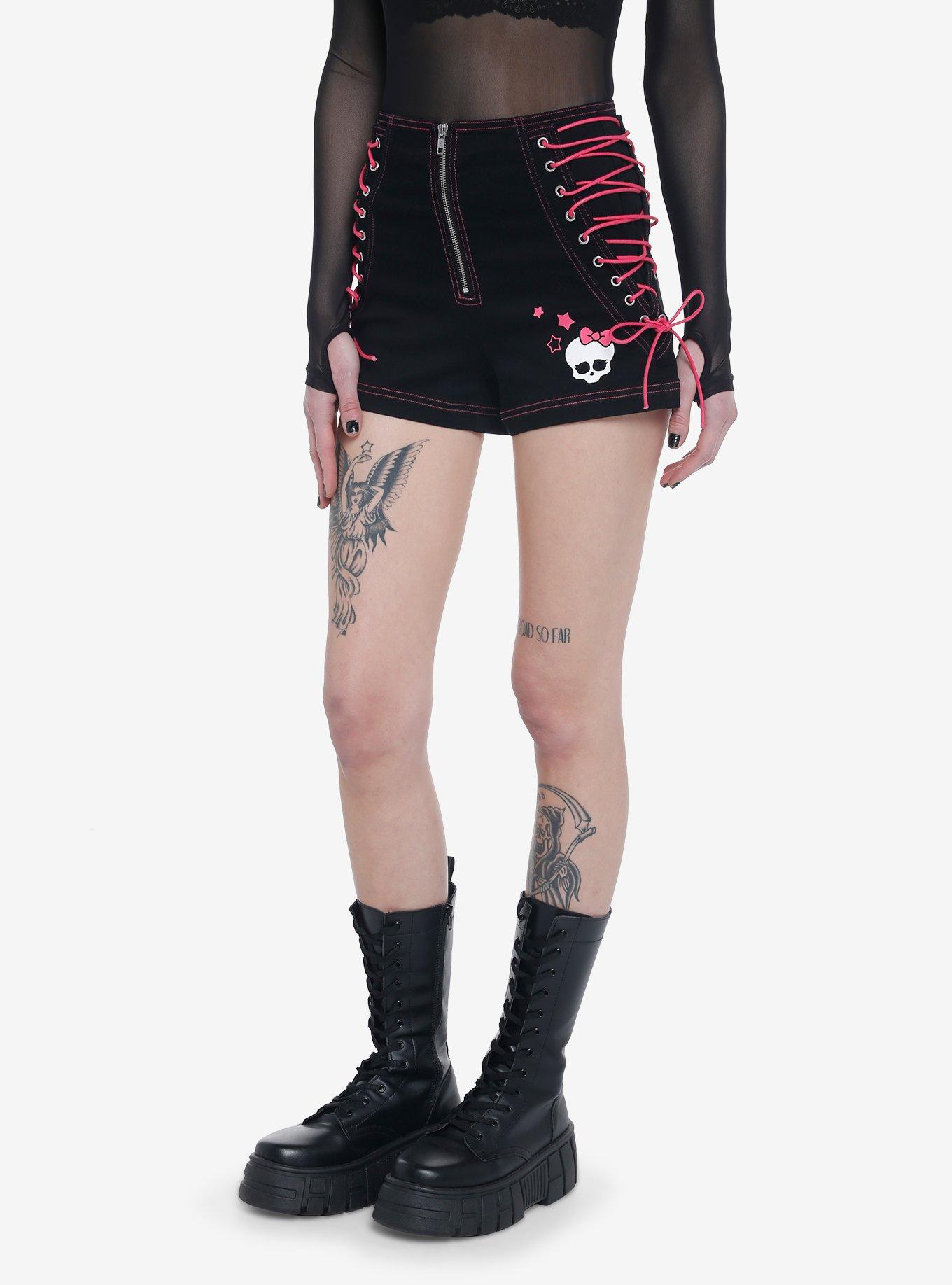 Monster High Black & Pink Lace-Up Shorts, MULTI, alternate