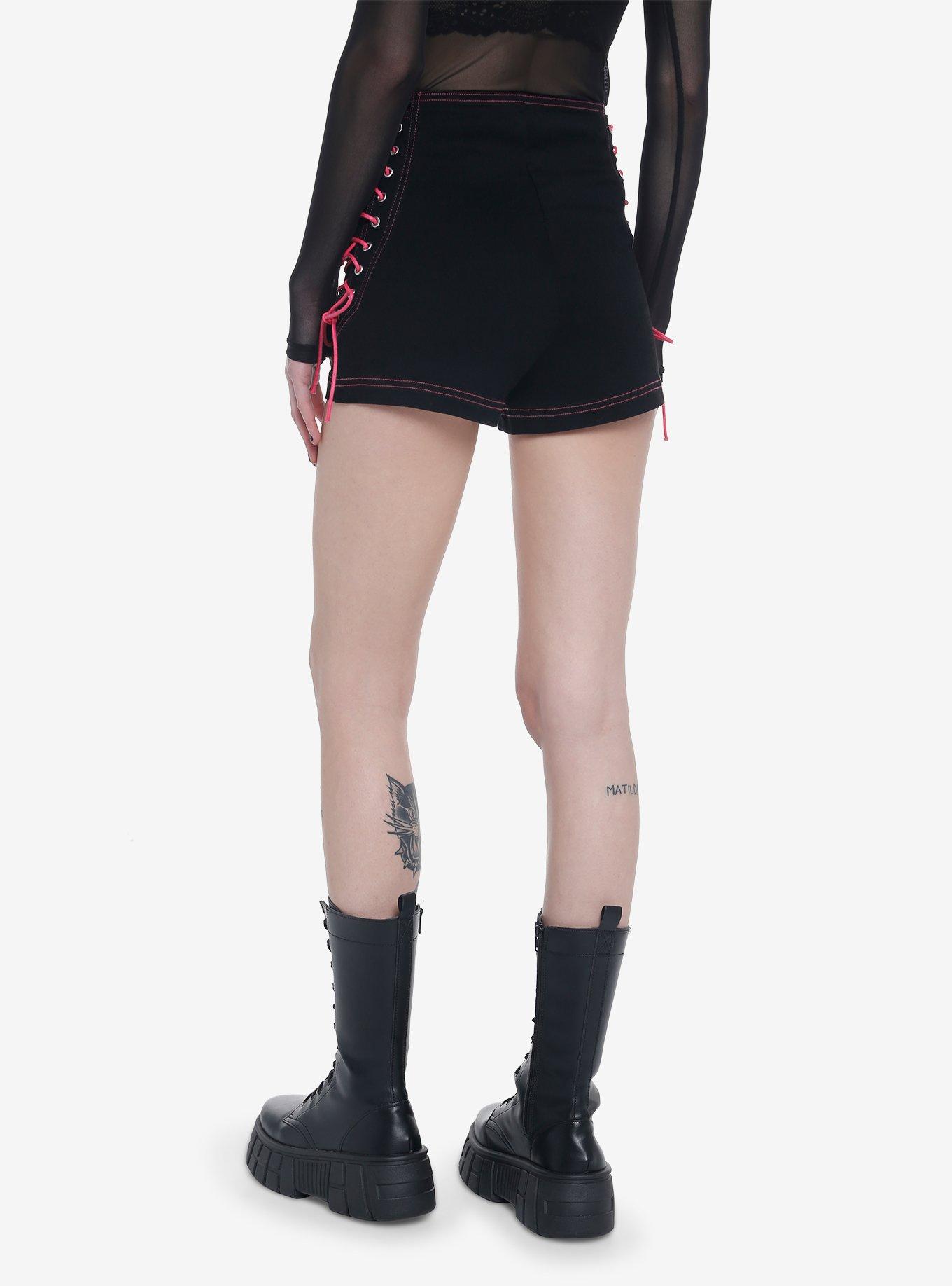 Monster High Black & Pink Lace-Up Shorts, MULTI, alternate