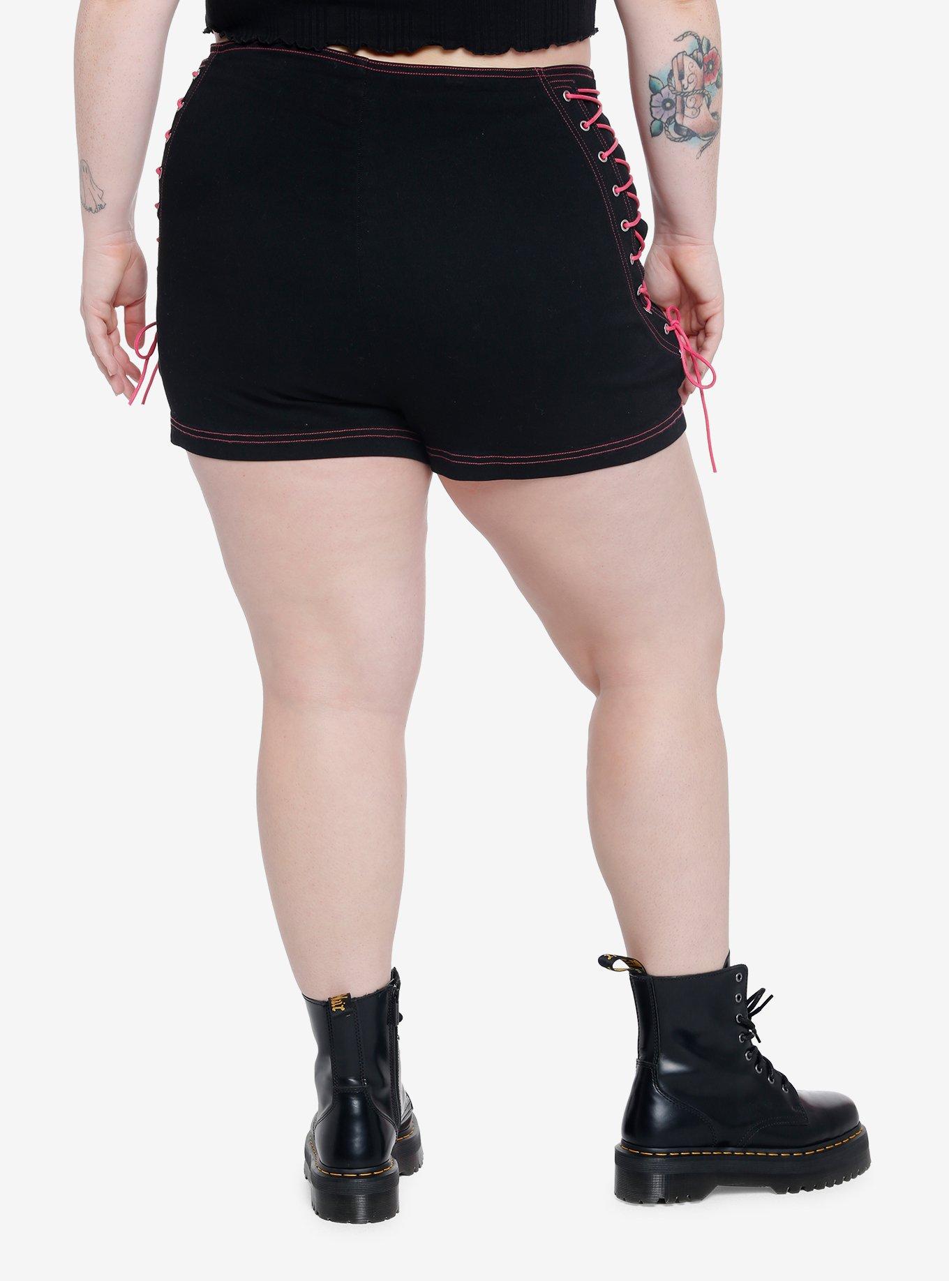 Monster High Black & Pink Lace-Up Shorts Plus Size, MULTI, alternate