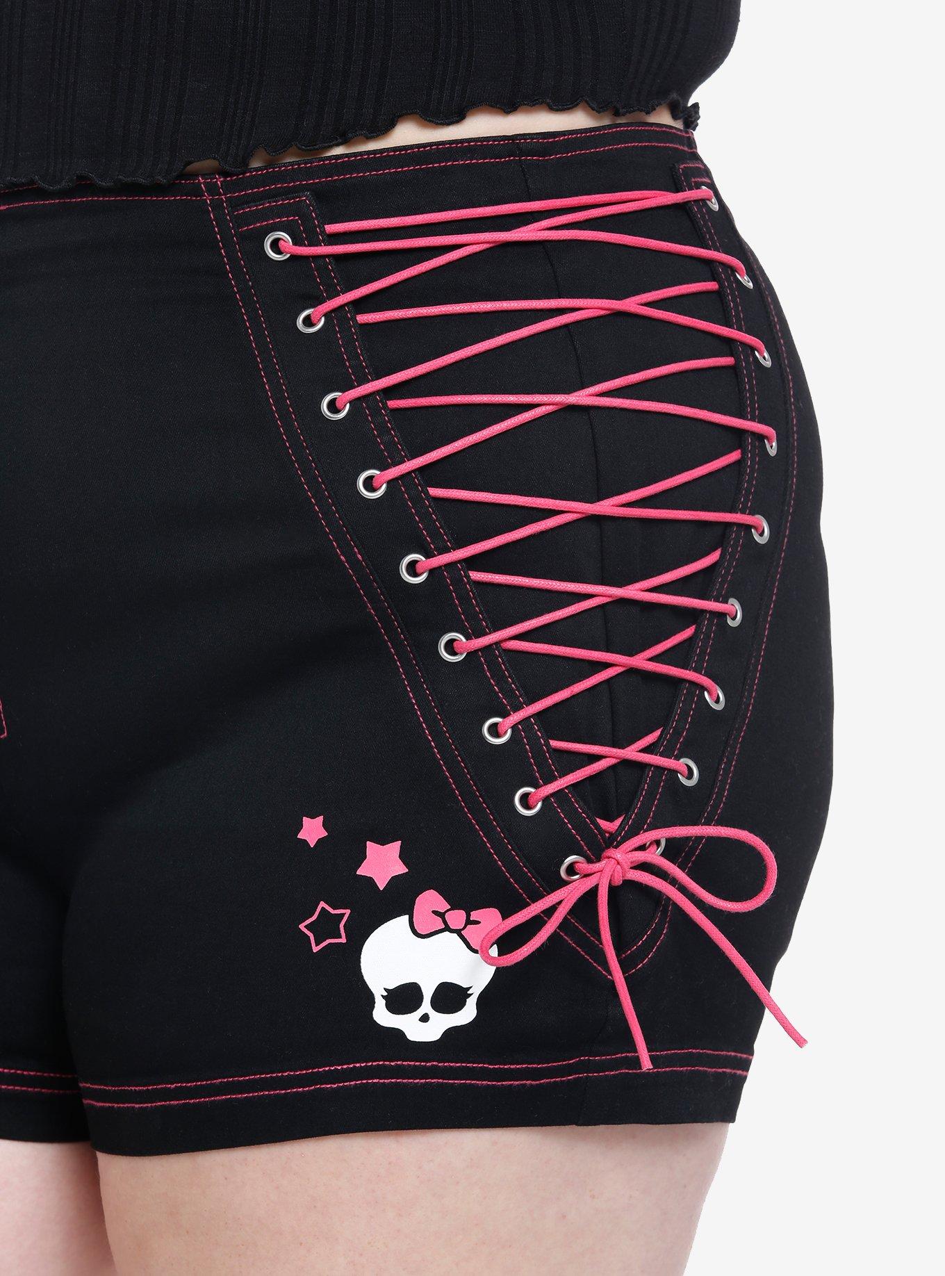 Monster High Black & Pink Lace-Up Shorts Plus Size, MULTI, alternate