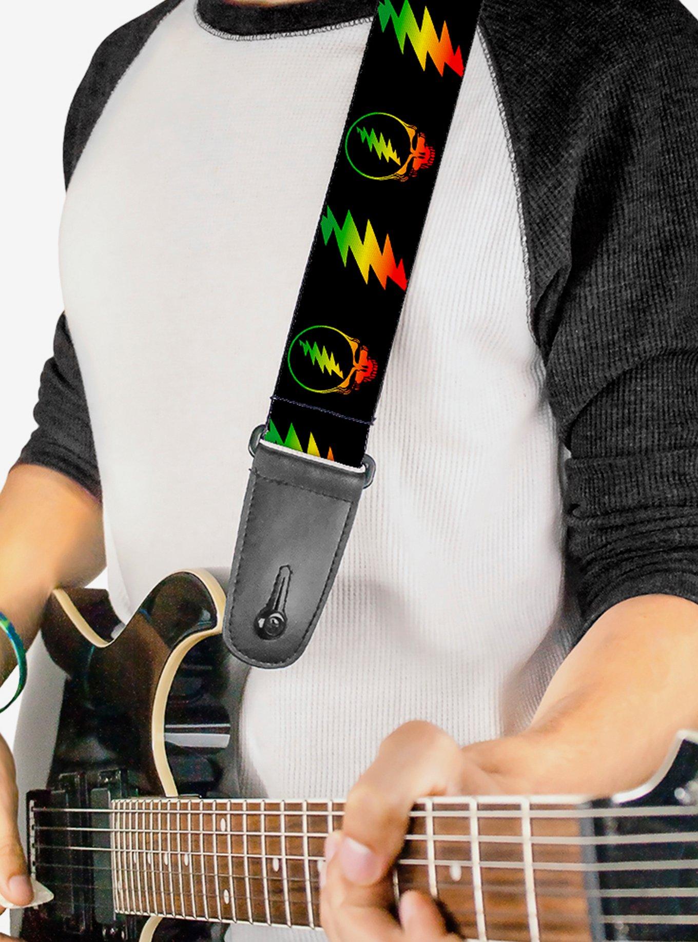 Grateful Dead Steal Your Face Lightning Bolt Repeat Rasta Guitar Strap, , hi-res