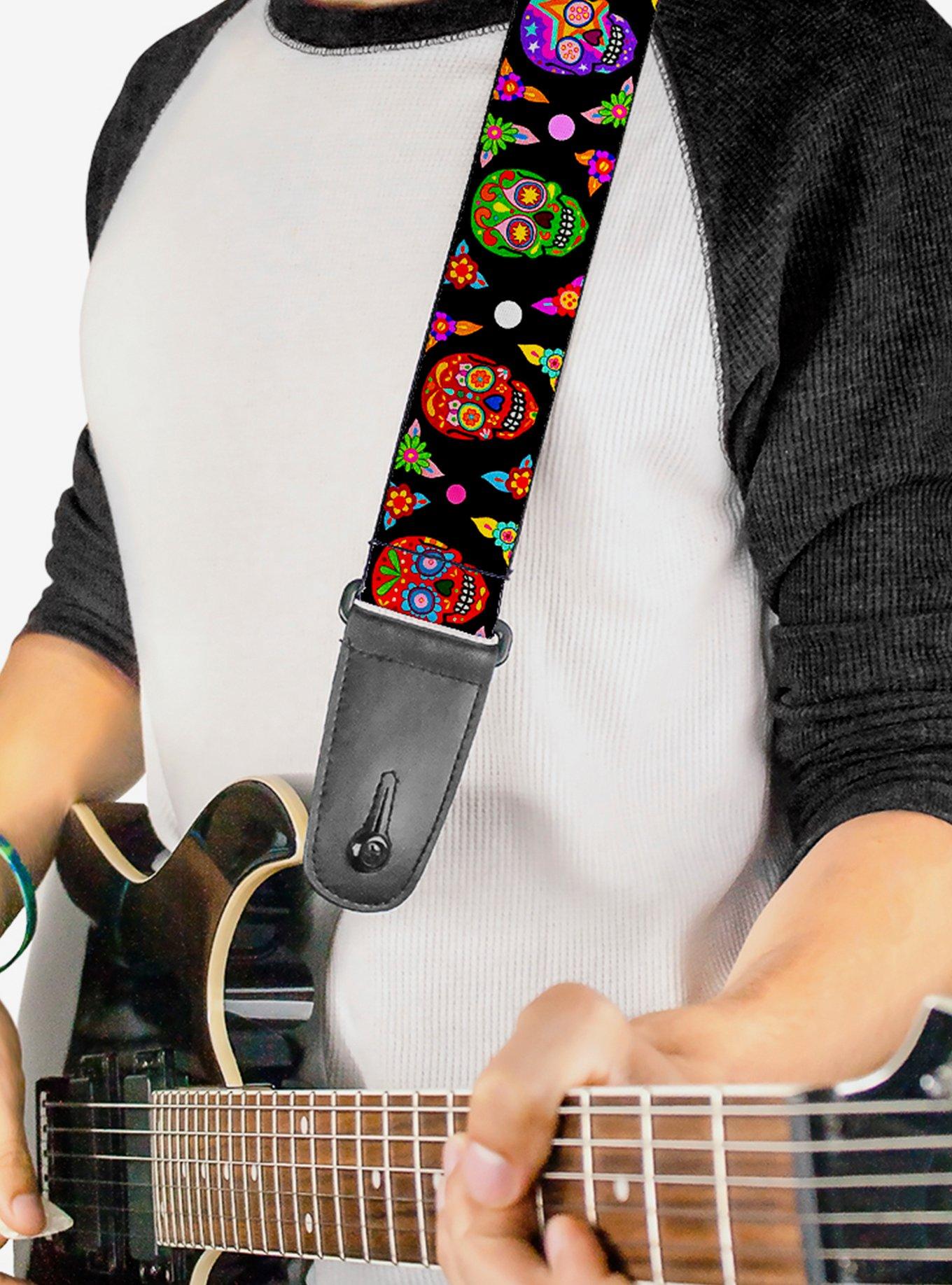 Colorful Calaveras Black Multi Color Guitar Strap, , hi-res