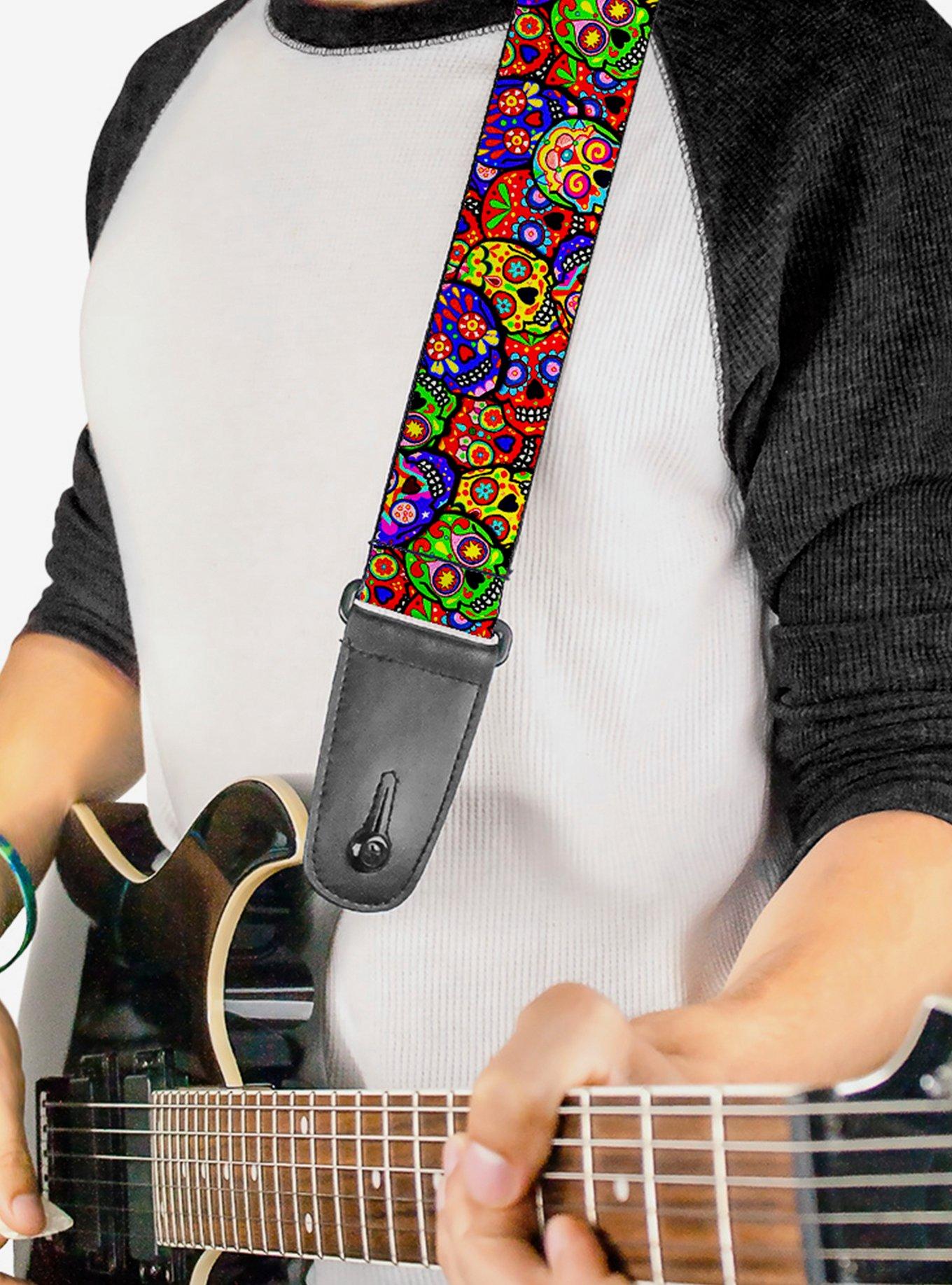 Colorful Calaveras Stacked Multi Color Guitar Strap, , alternate