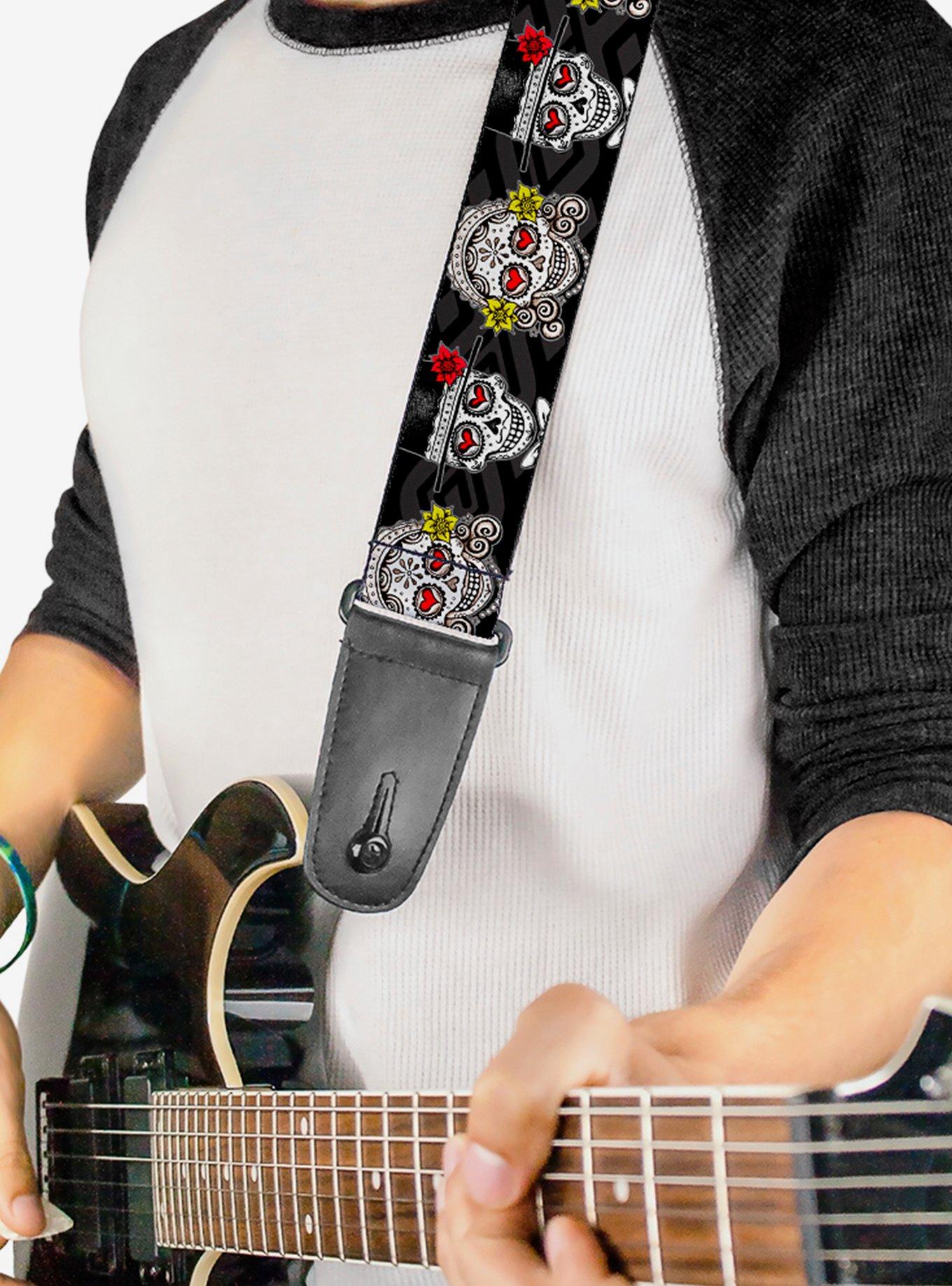 The Lovers Skulls Los Novios Black Guitar Strap, , alternate