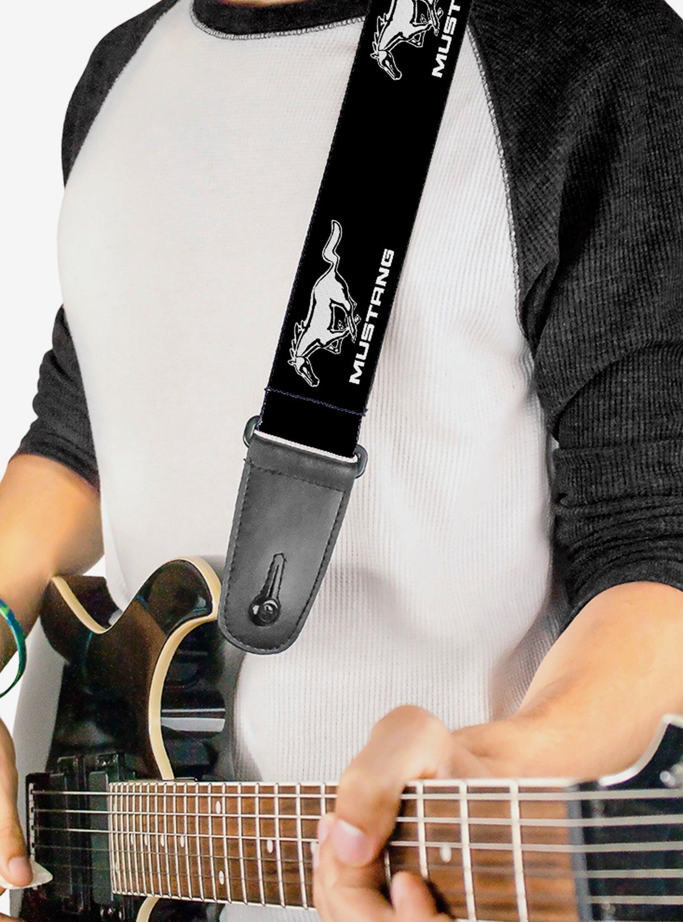 Ford Mustang Black White Logo Repeat Guitar Strap, , hi-res