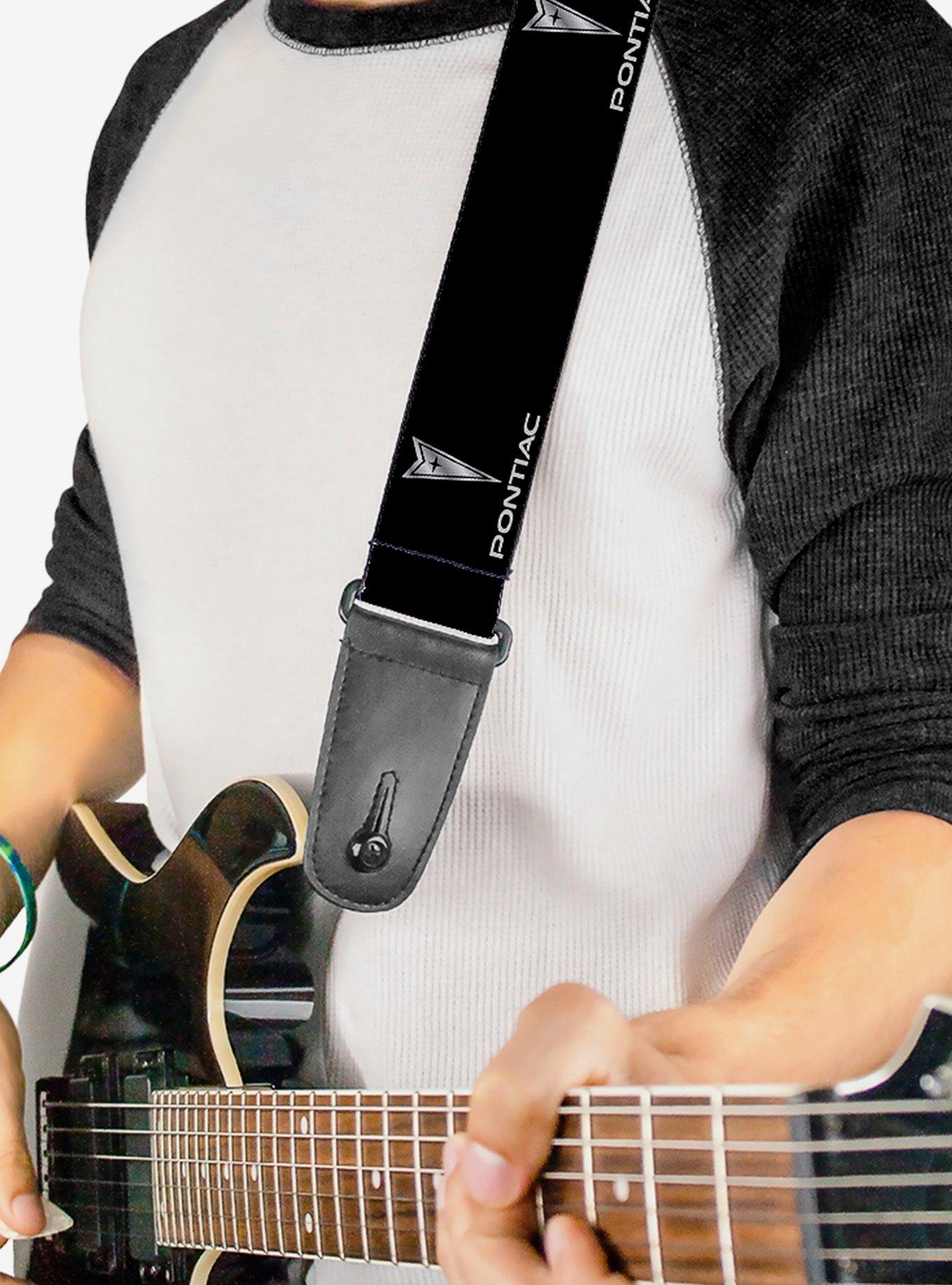 Pontiac Black Silver Logo Repeat Guitar Strap, , alternate
