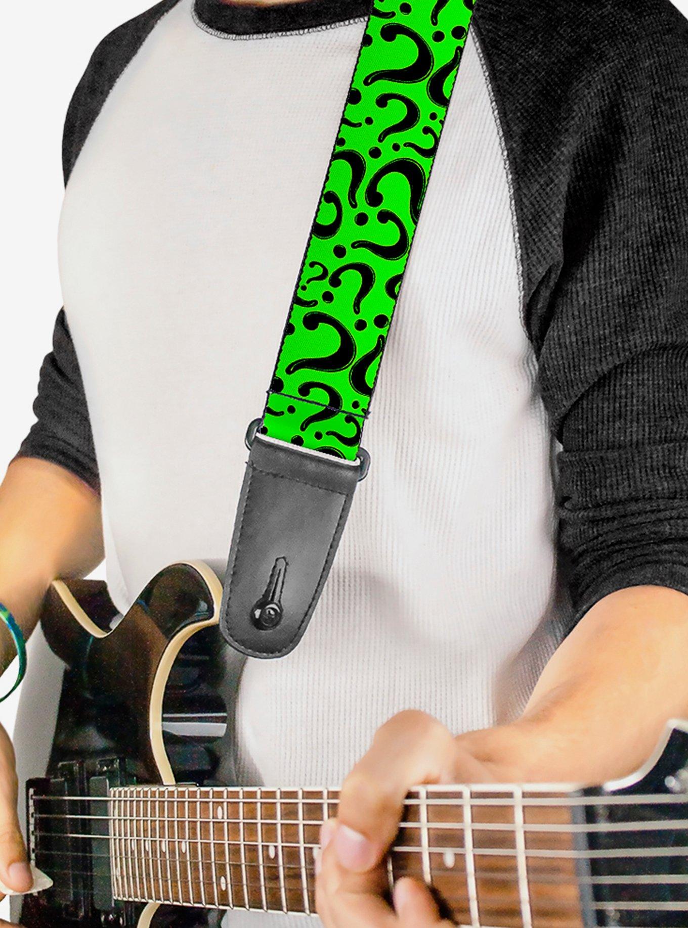 DC Comics Question Mark Scattered Lime Green Black Guitar Strap, , hi-res