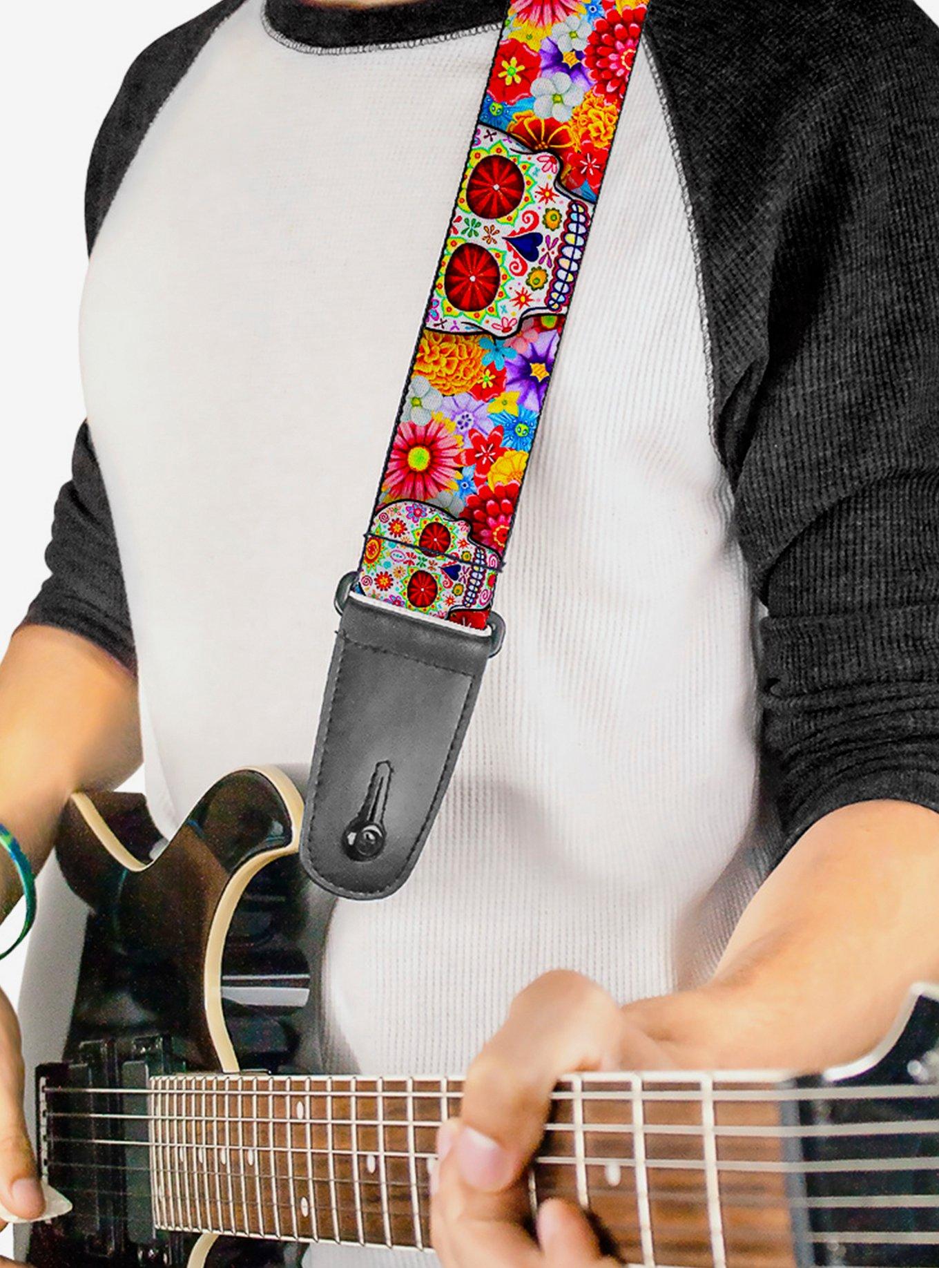 Sugar Skull Starburst White Multi Color Guitar Strap, , hi-res