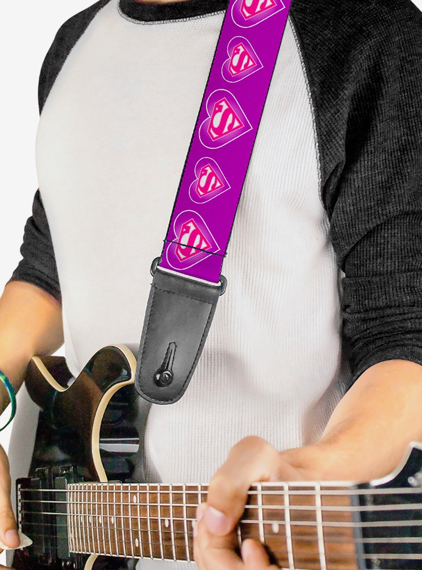 DC Comics Superman Logo In Heart Purple White Pink Guitar Strap, , alternate