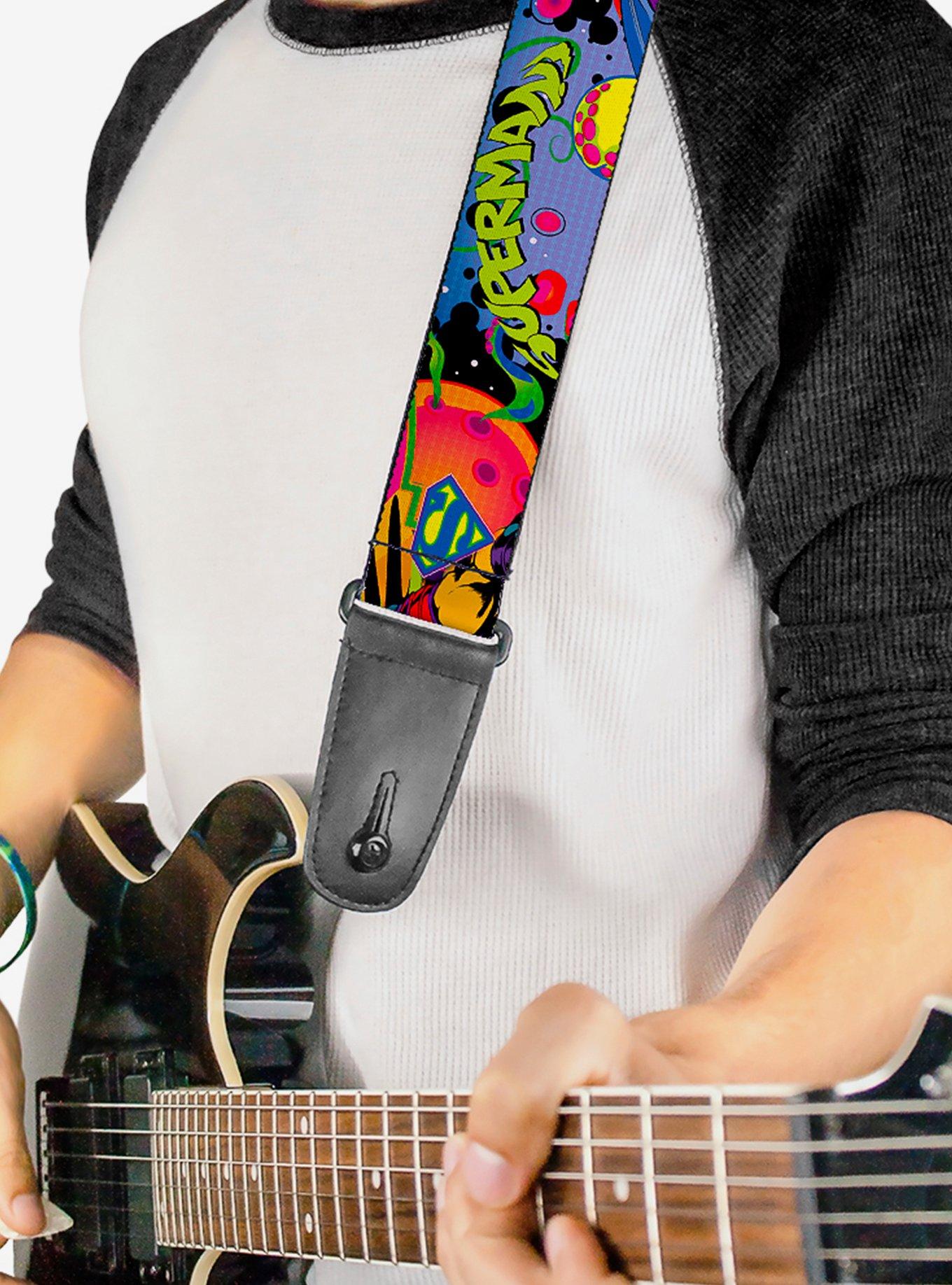 DC Comics Superman Poses Battling Mongul Black Multi Neon Guitar Strap, , hi-res