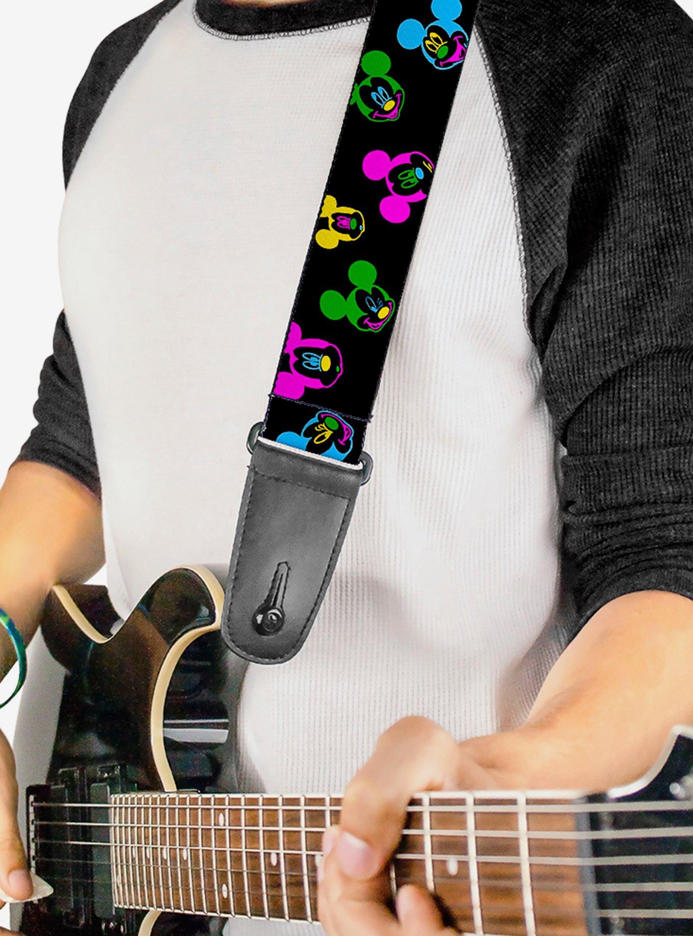 Disney Mickey Mouse Expressions Scattered Neon Guitar Strap, , hi-res