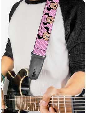 Disney Minnie Mouse Expressions Polka Dot Pink Guitar Strap, , hi-res