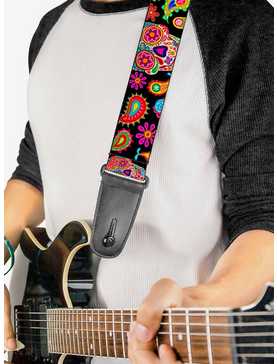 Bobo Sugar Skull Paisley Black Multi Color Guitar Strap, , hi-res