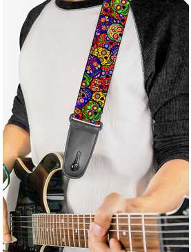 Colorful Calaveras Skulls Stacked Guitar Strap, , hi-res