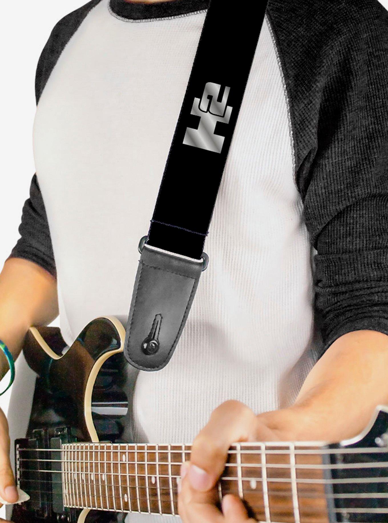 H2 Black Silver Logo Repeat Guitar Strap, , alternate