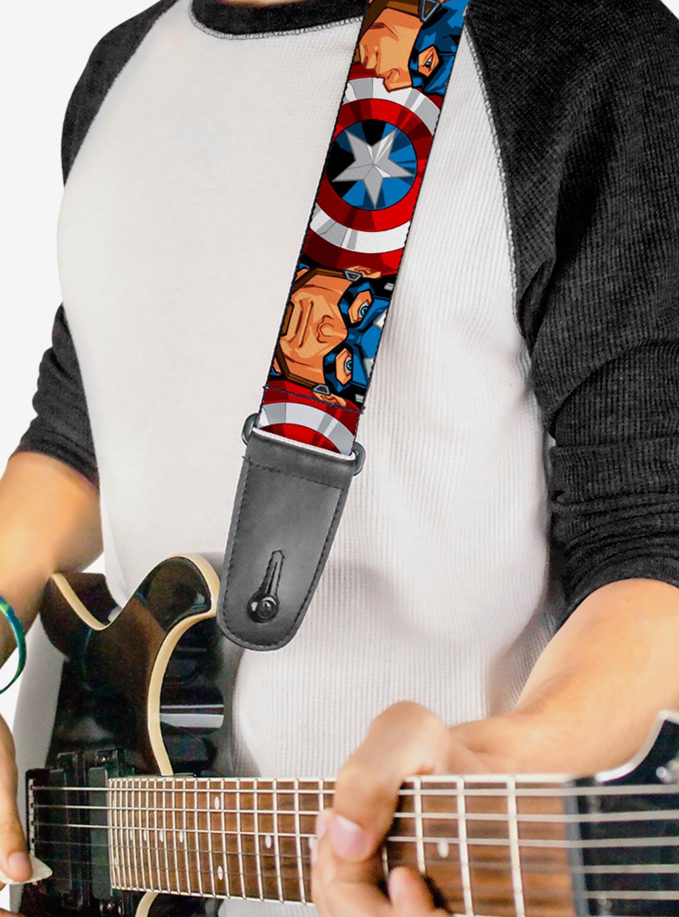 Marvel Captain America Face Turns Shield Close Up Guitar Strap, , alternate