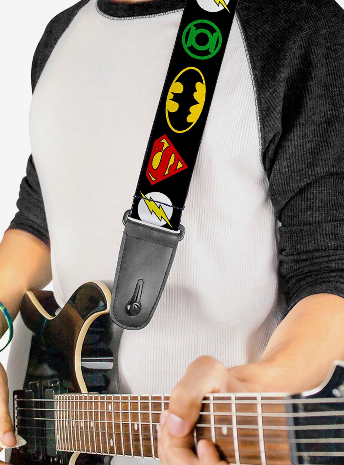 DC Comics Justice League Superhero Logos Guitar Strap, , alternate