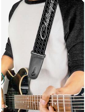Plus Size Challenger Repeat Text Black White Guitar Strap, , hi-res