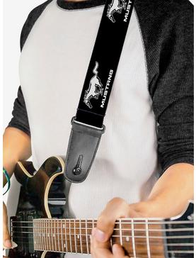 Plus Size Ford Mustang Black White Logo Repeat Guitar Strap, , hi-res