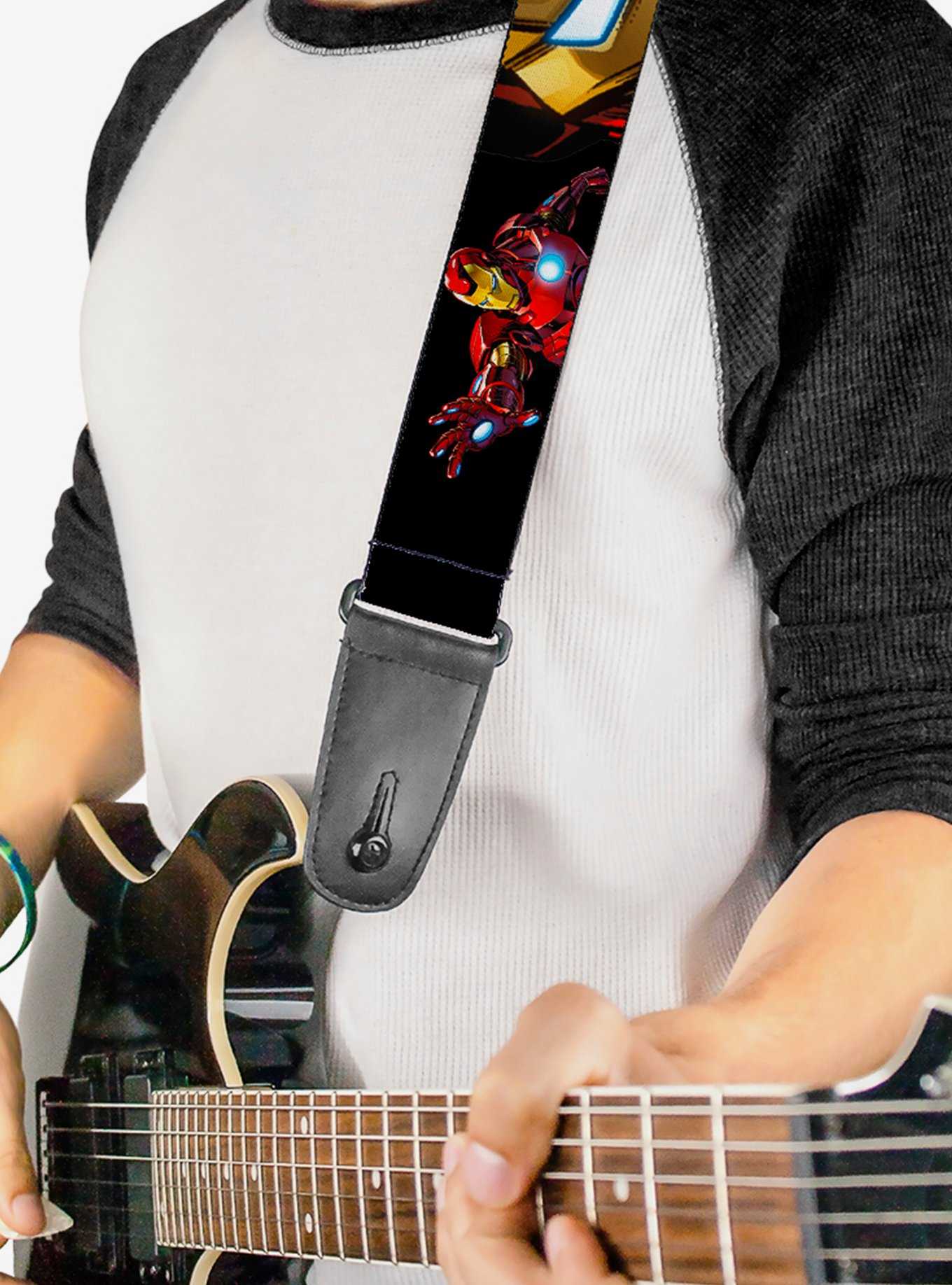 Marvel Iron Man Poses Face Close Up Black Guitar Strap, , hi-res