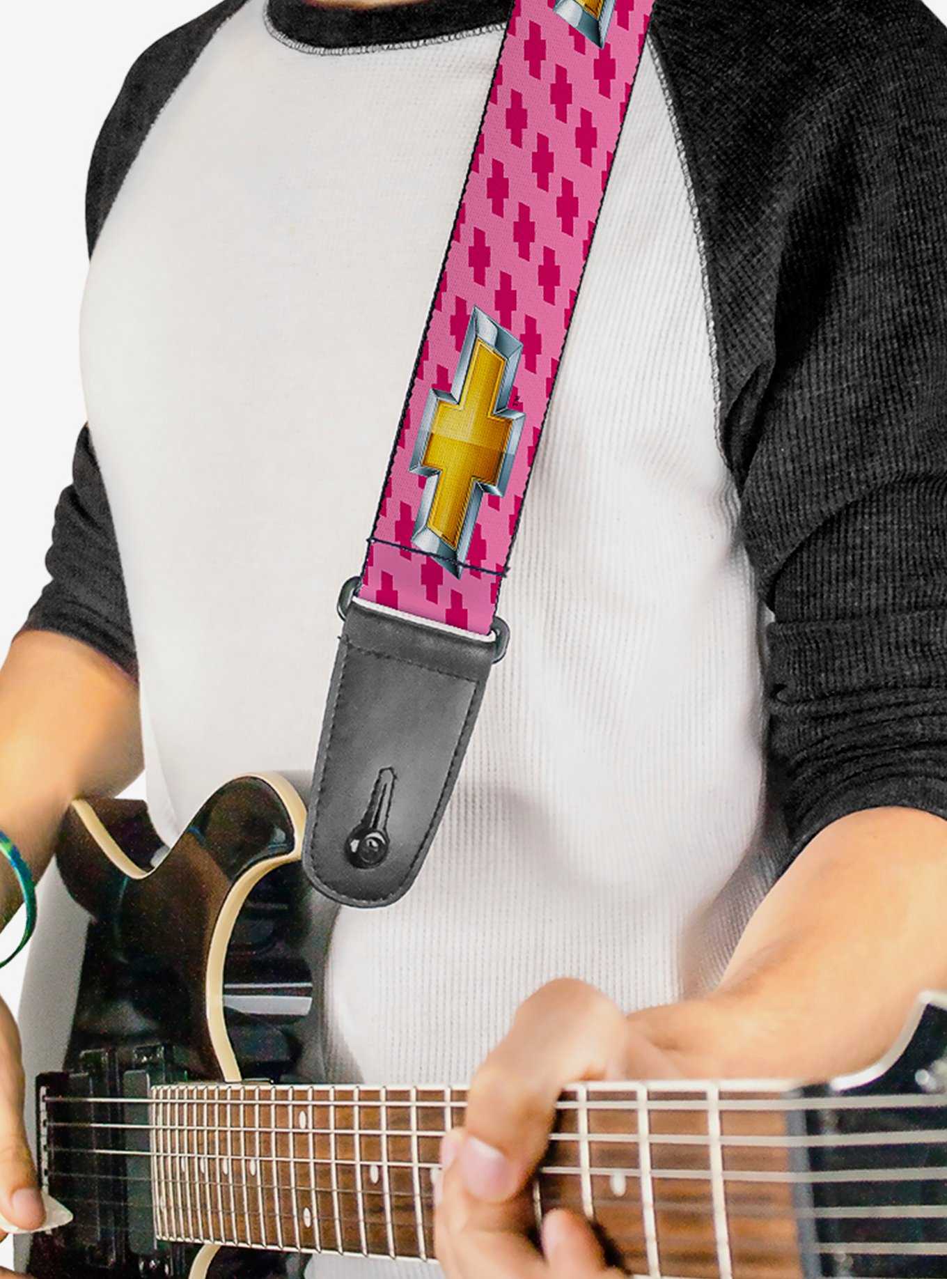 Chevy Gold Bowtie Logo Pink Guitar Strap, , hi-res