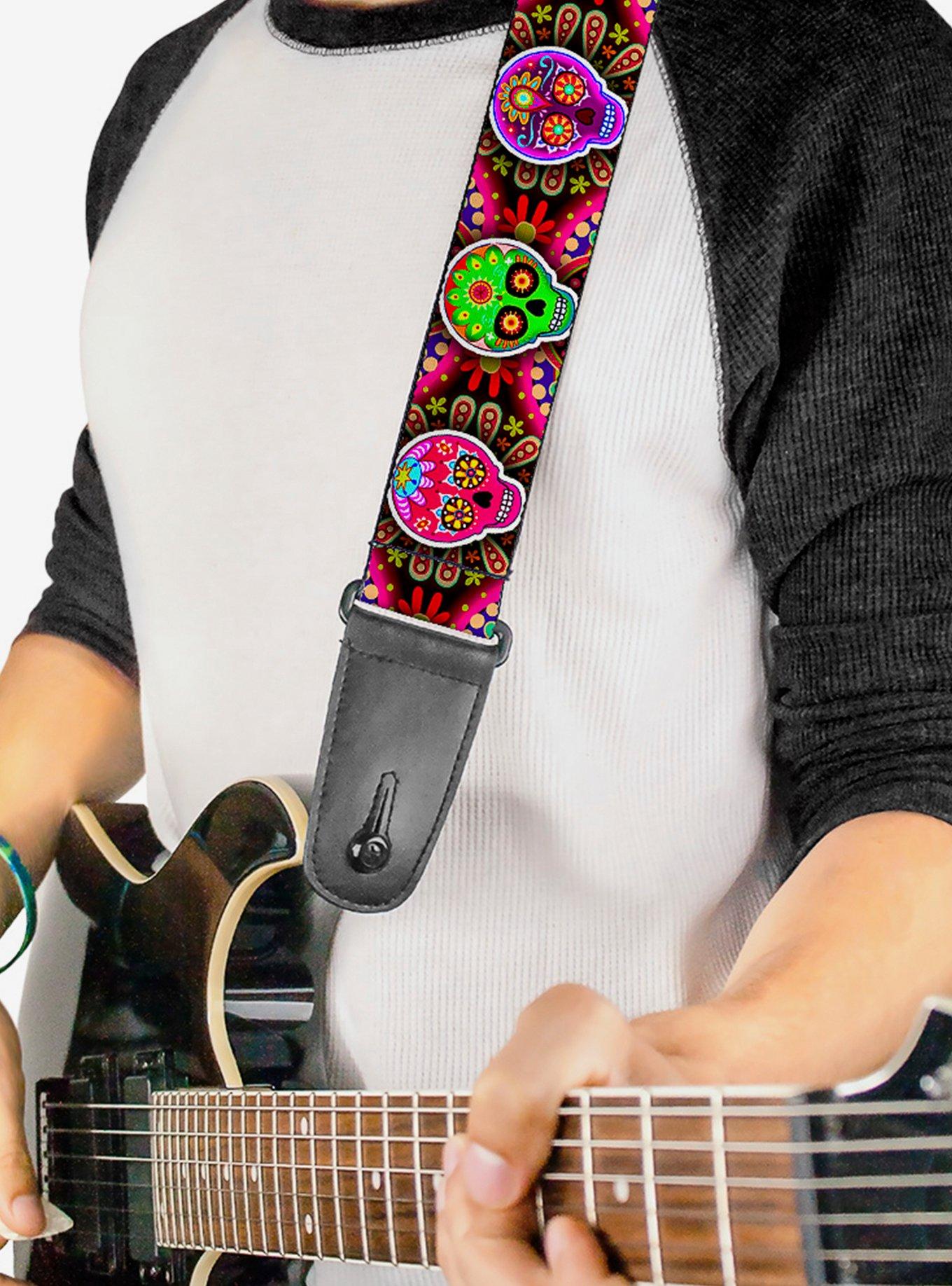 Six Sugar Skulls Multi Color Guitar Strap, , hi-res