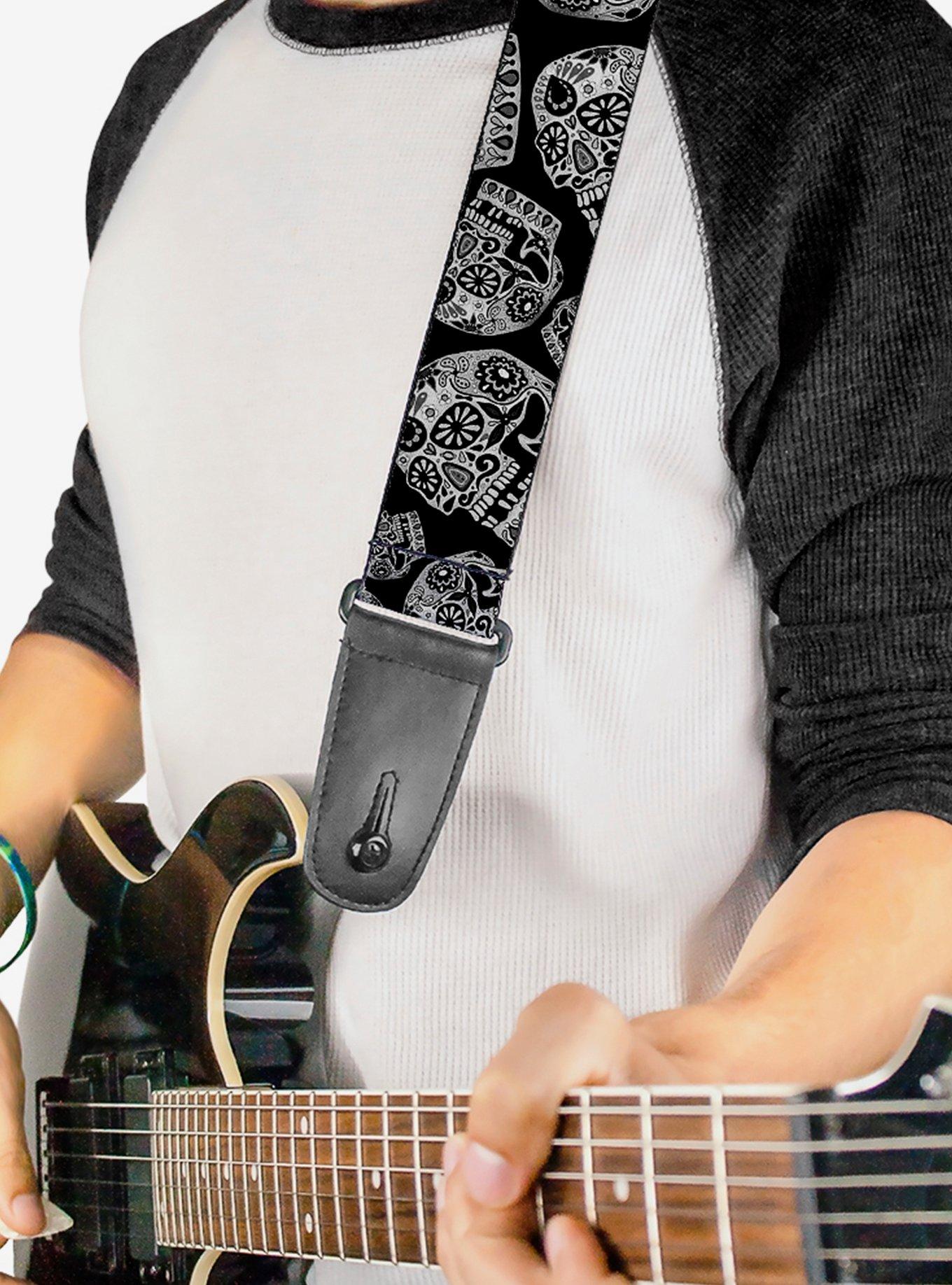 The Dust of Living II Sugar Skulls Black White Guitar Strap, , hi-res