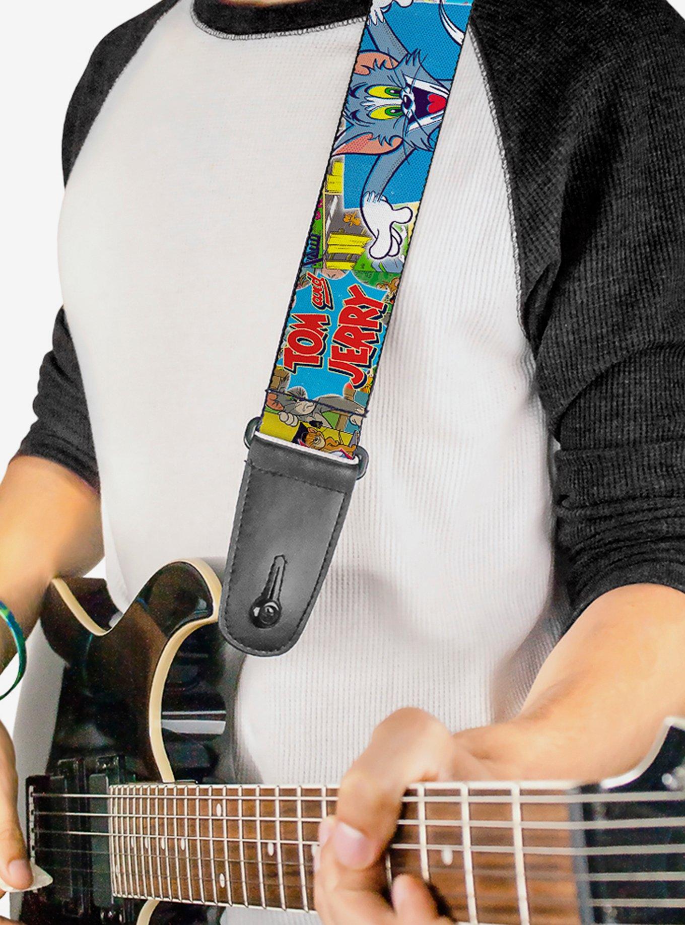 Tom and Jerry Faces Stacked Scene Panels Guitar Strap, , alternate