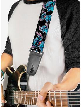 Disney Lilo & Stitch Poses Hibiscus Sketch Black Gray Blue Guitar Strap, , hi-res