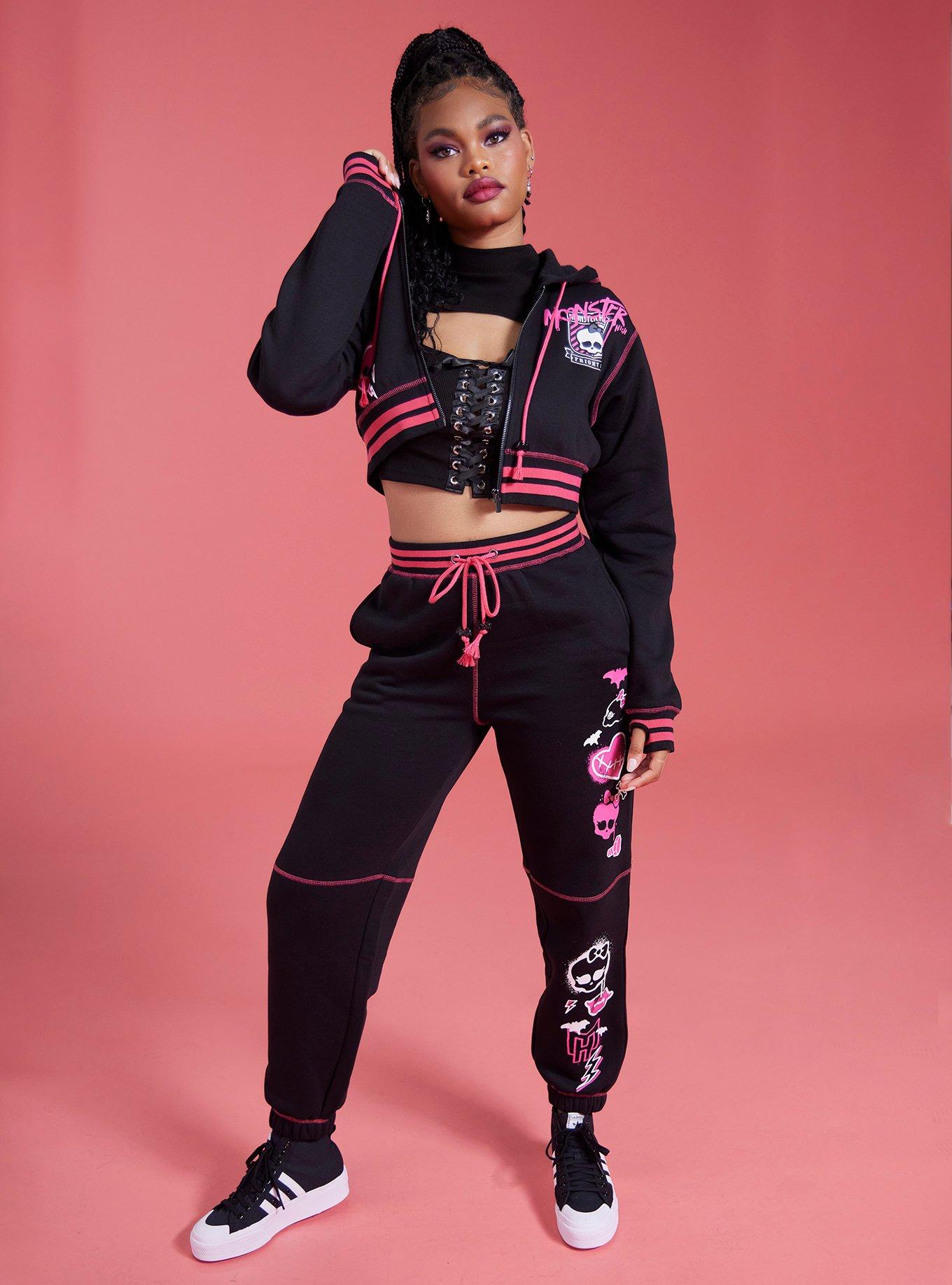 Monster High Skullette Girls Crop Hoodie, BLACK, alternate