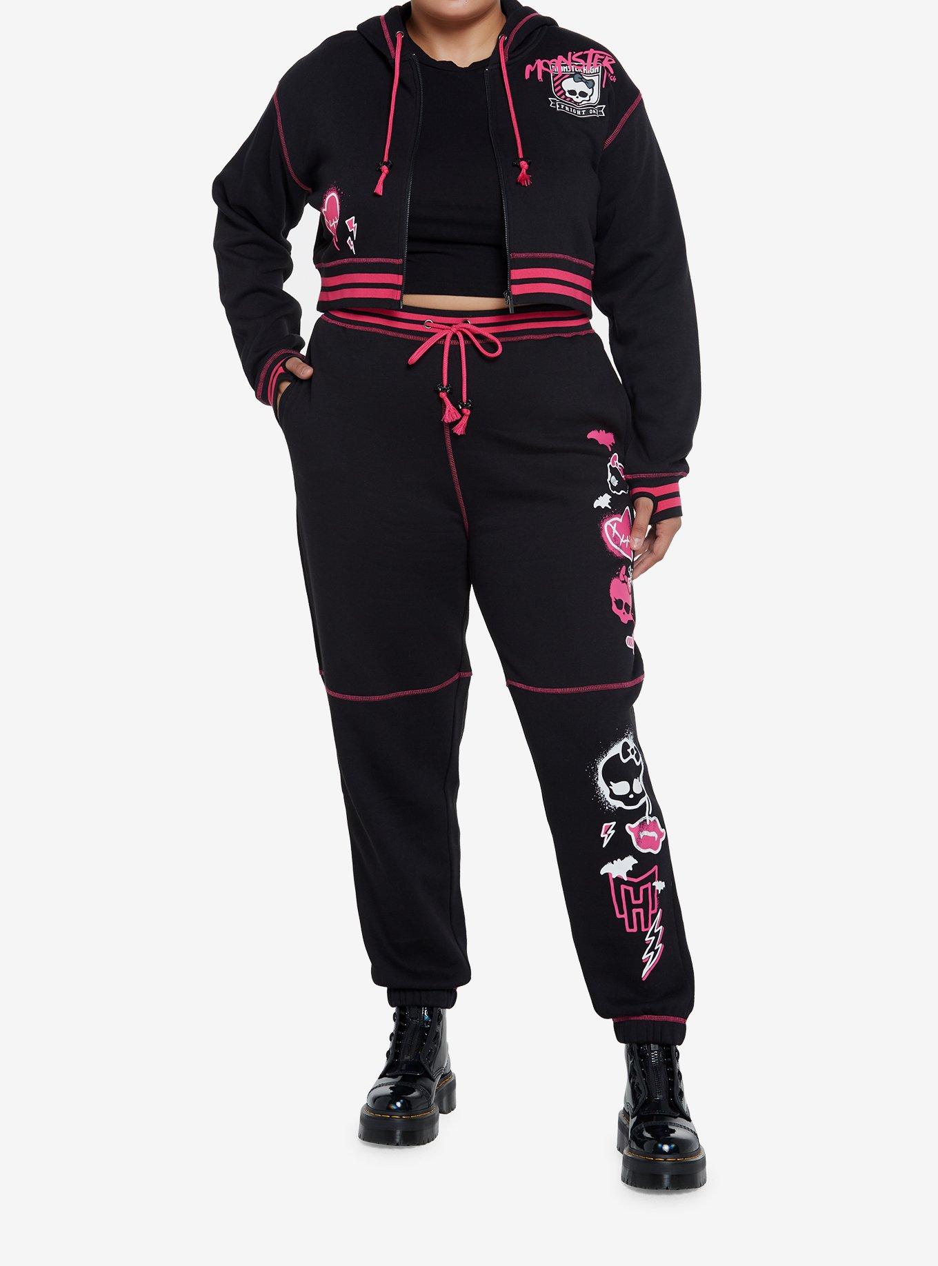 Monster High Skullette Girls Crop Hoodie Plus Size, BLACK, alternate