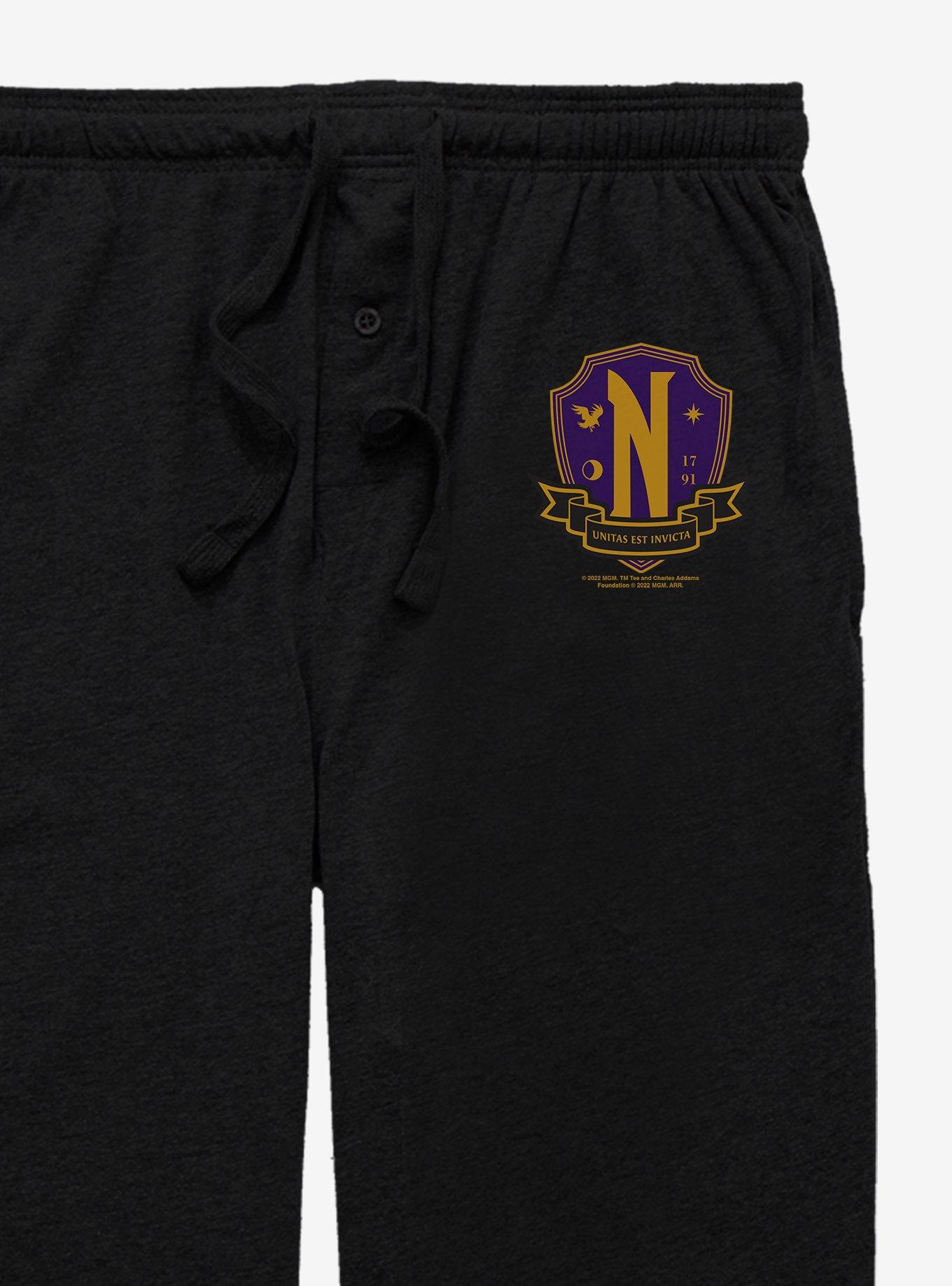 Wednesday Nevermore Academy Crest Pajama Pants, BLACK, alternate