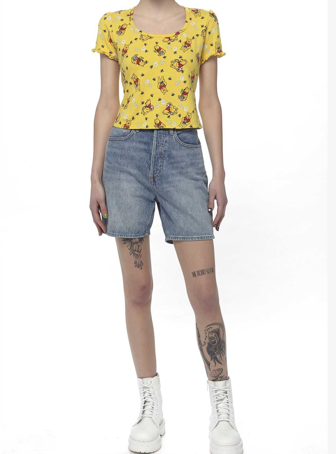 Disney Winnie The Pooh Floral Lettuce Trim Girls Top, , hi-res