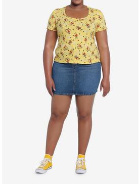 Disney Winnie The Pooh Floral Lettuce Trim Girls Top Plus Size, , hi-res
